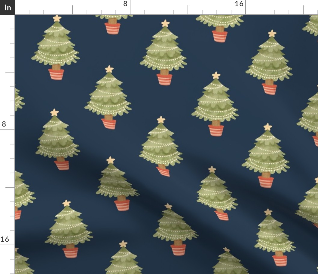 Large Scale Jolly Christmas Trees on Navy