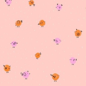 Polka Dots Little Birds Doodle | Pink and Orange