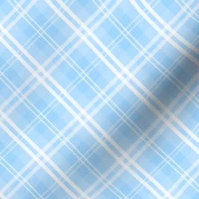 Diagonal Tartan Check Plaid in Pastel Baby Blue with White Lines