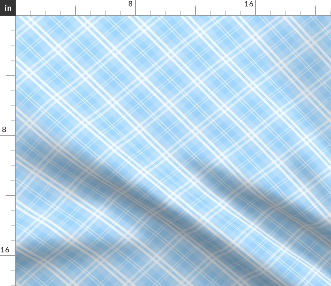 Diagonal Tartan Check Plaid in Pastel Baby Blue with White Lines