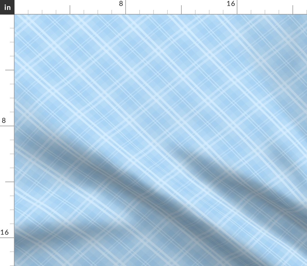 Diagonal Tartan Check Plaid in Pastel Baby Blue with Pale Blue Lines