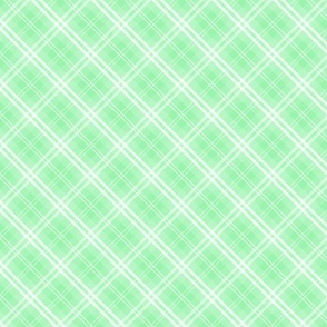 Diagonal Tartan Check Plaid in Pastel Mint Green with White Lines