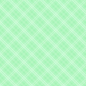 Diagonal Tartan Check Plaid in Pastel Mint Green with Soft Green Lines