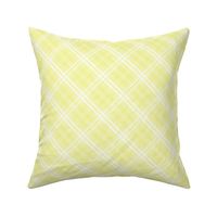 Diagonal Tartan Check Plaid in Pastel Lemon Yellow with White Lines