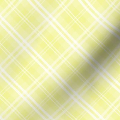 Diagonal Tartan Check Plaid in Pastel Lemon Yellow with White Lines