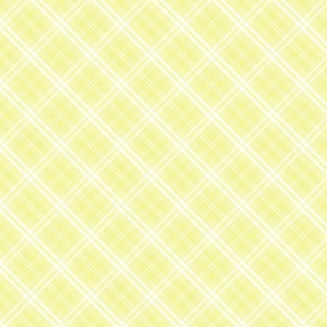 Diagonal Tartan Check Plaid in Pastel Lemon Yellow with White Lines