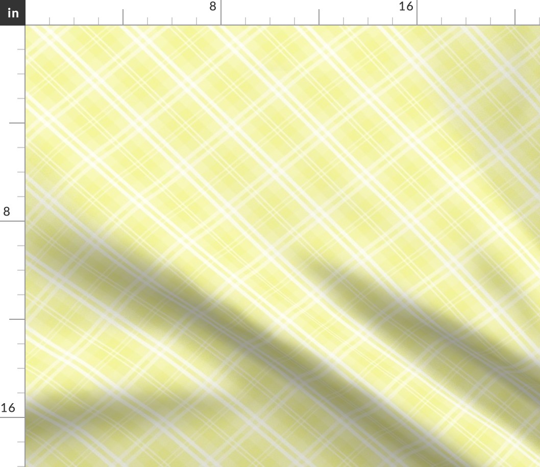 Diagonal Tartan Check Plaid in Pastel Lemon Yellow with White Lines