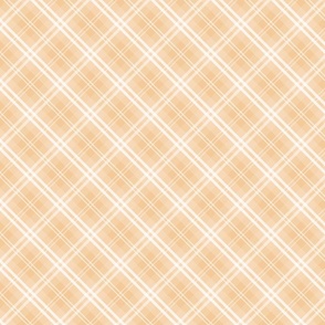 Diagonal Tartan Check Plaid in Pastel Peachy Orange with White Lines