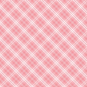 Diagonal Tartan Check Plaid in Pastel Pink with White Lines