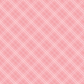 Diagonal Tartan Check Plaid in Pastel Pink with Pink Lines