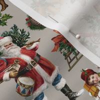 Joyeux Noël - Merry Christmas - Vintage children, nostalgic animals, green branches and Santa Claus- Antique Nursery cutouts -grey