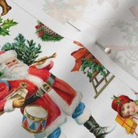 Joyeux Noël - Merry Christmas - Vintage Christmas  children, nostalgic animals, green branches and Santa Claus- Antique Nursery cutouts -off white