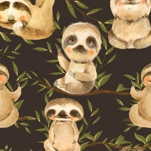 Cute Sloth On Black