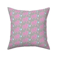 Let's be Friends Elephant and Mouse in Pink Aqua Gray