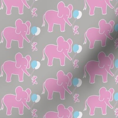 Let's be Friends Elephant and Mouse in Pink Aqua Gray