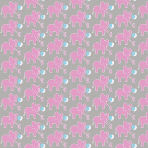 Let's be Friends Elephant and Mouse in Pink Aqua Gray