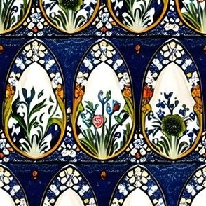 Art Nouveau Floral Curios on Cobalt Ceramic