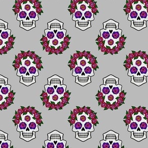 Floral Skull with Roses Gray