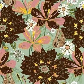 Lilly Brown Pink and Sage Floral