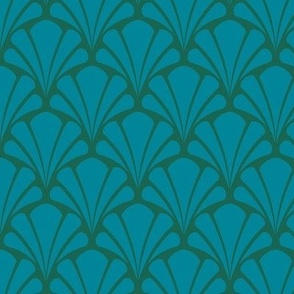 Scalloped Shells - Teal on Green