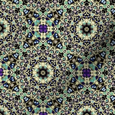 Violet, Green, and Yellow Floral Arabesque