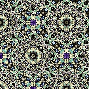 Violet, Green, and Yellow Floral Arabesque