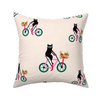 Chic Sleek Black Hipster Chic Cool Cat on a Bicycle with Flowers Sport Transportation Novelty