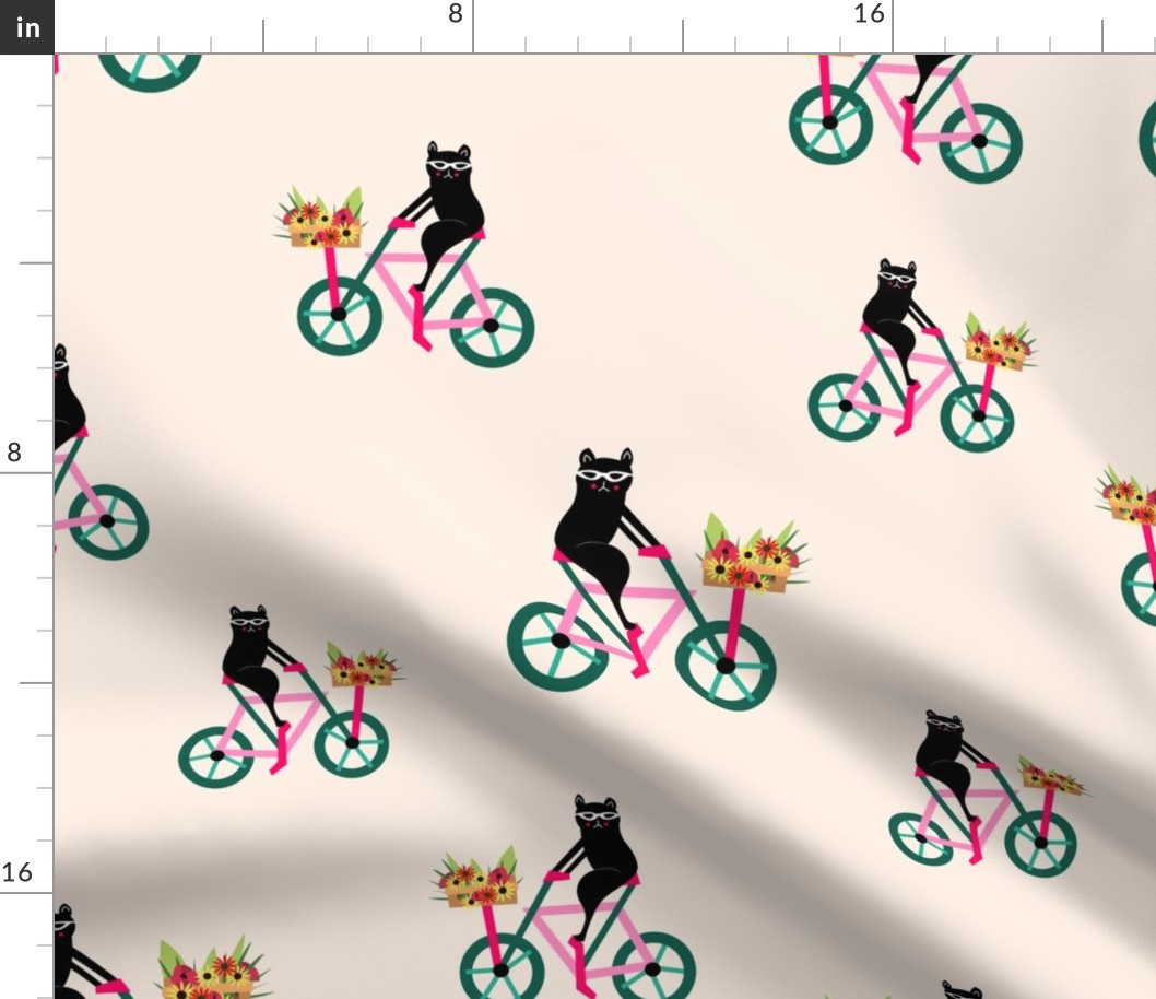 Chic Sleek Black Hipster Chic Cool Cat on a Bicycle with Flowers Sport Transportation Novelty