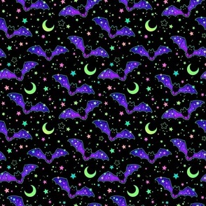 Halloween Holiday Glow Bats and Stars in Bright Lisa Frank Novelty Style Colors