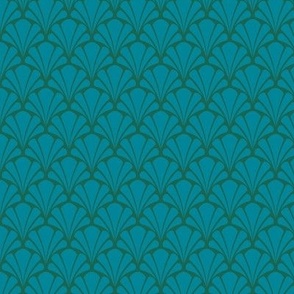 Scalloped Shells - Teal on Green - medium