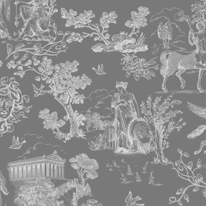 Greek Mythology Toile White on Dark Gray