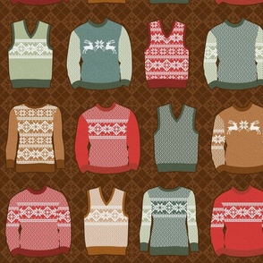 Knitted jumpers on cinnamon argyle, large
