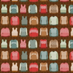 Knitted jumpers on cinnamon argyle, small