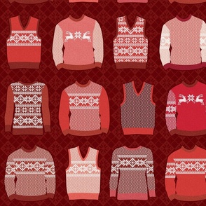 Red knitted jumpers on cranberry argyle