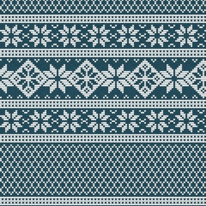 White knitted Nordic pattern on Prussian blue texture