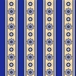 Mandala Flower Stripes - Ivory, Light Blue, Blue - b3d1f3, 1c2e9a