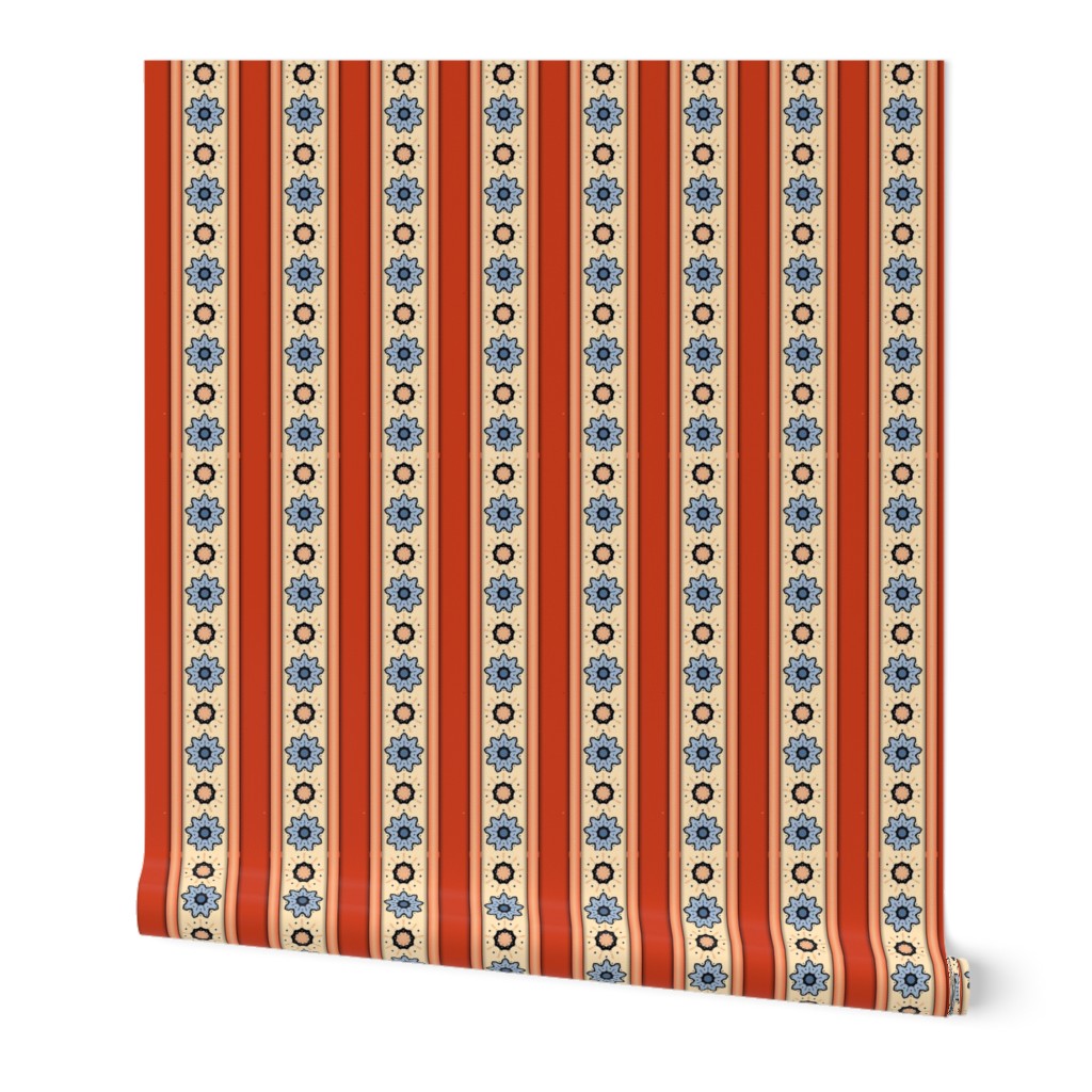 Mandala Flower Stripes - Ivory and Sienna - cc3d1d