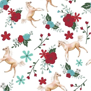 Floral Horse Toss - Red and Aqua - Large