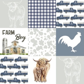 Alternate Boys Blue Farm Highland Cow Patchwork Quilt