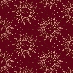 Sun Face on Burgundy Red