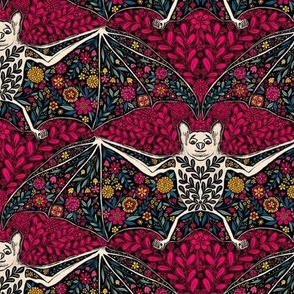 Colorful Floral Halloween bat Bright pink_ orange and blue