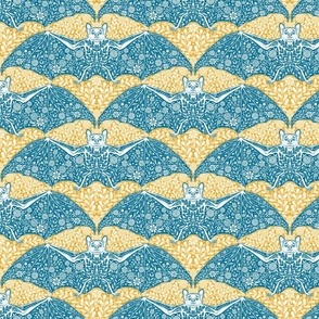 Colorful Floral Halloween bat  yellow and blue