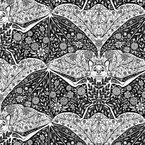 Colorful Floral Halloween bat black and white_ white background medium