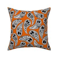 Colorful Floral Halloween Ghost Black and White on orange background