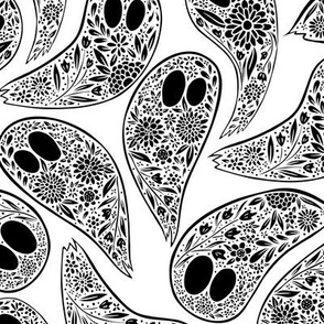 Colorful Floral Halloween Ghost Black and White on white background