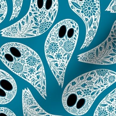 Colorful Floral Halloween Ghost Blue