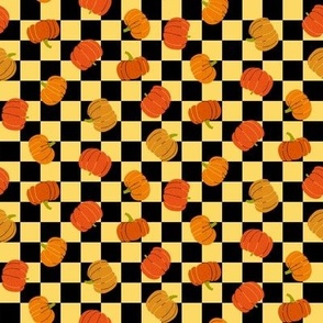 pumpkin patch toss halloween orange on yellow black checkered background