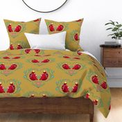 pigeons with crowns in a heart of branches | red and gold | large