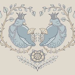 fat royal birds in a heart of branches | neutral | large