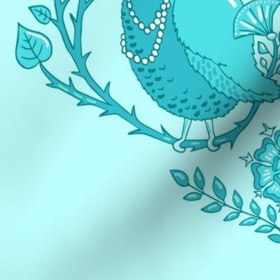 fat royal birds in a heart of branches | turquoise | large